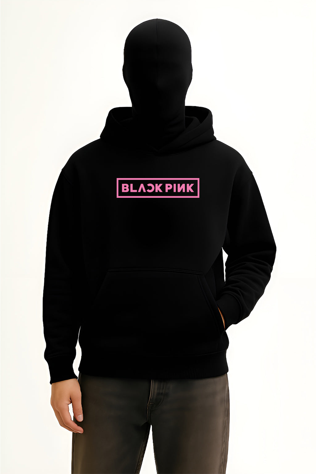 Classic Black Pink Logo Korean Hoodie