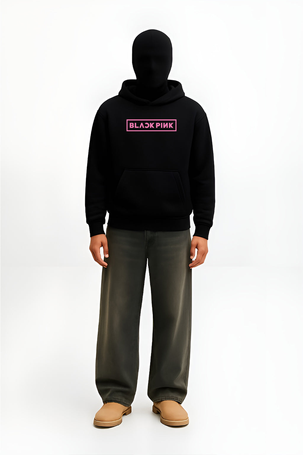 Classic Black Pink Logo Korean Hoodie